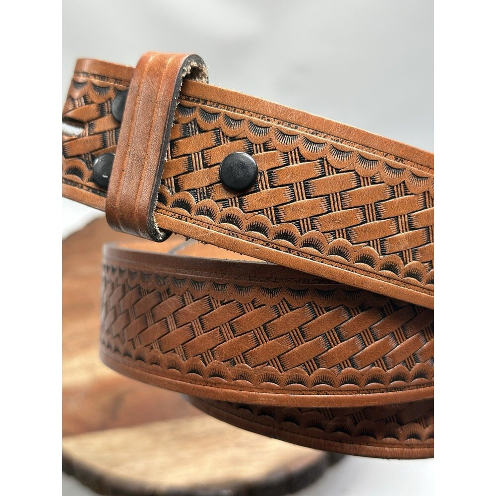 Stag & Leather Co Size 38 Tooled Design Leather Belt No Buckle